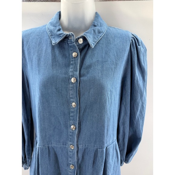 Zara Blue Denim Puff Sleeve Button Down Jean Shirt Dress Womens Size M - Picture 3 of 9